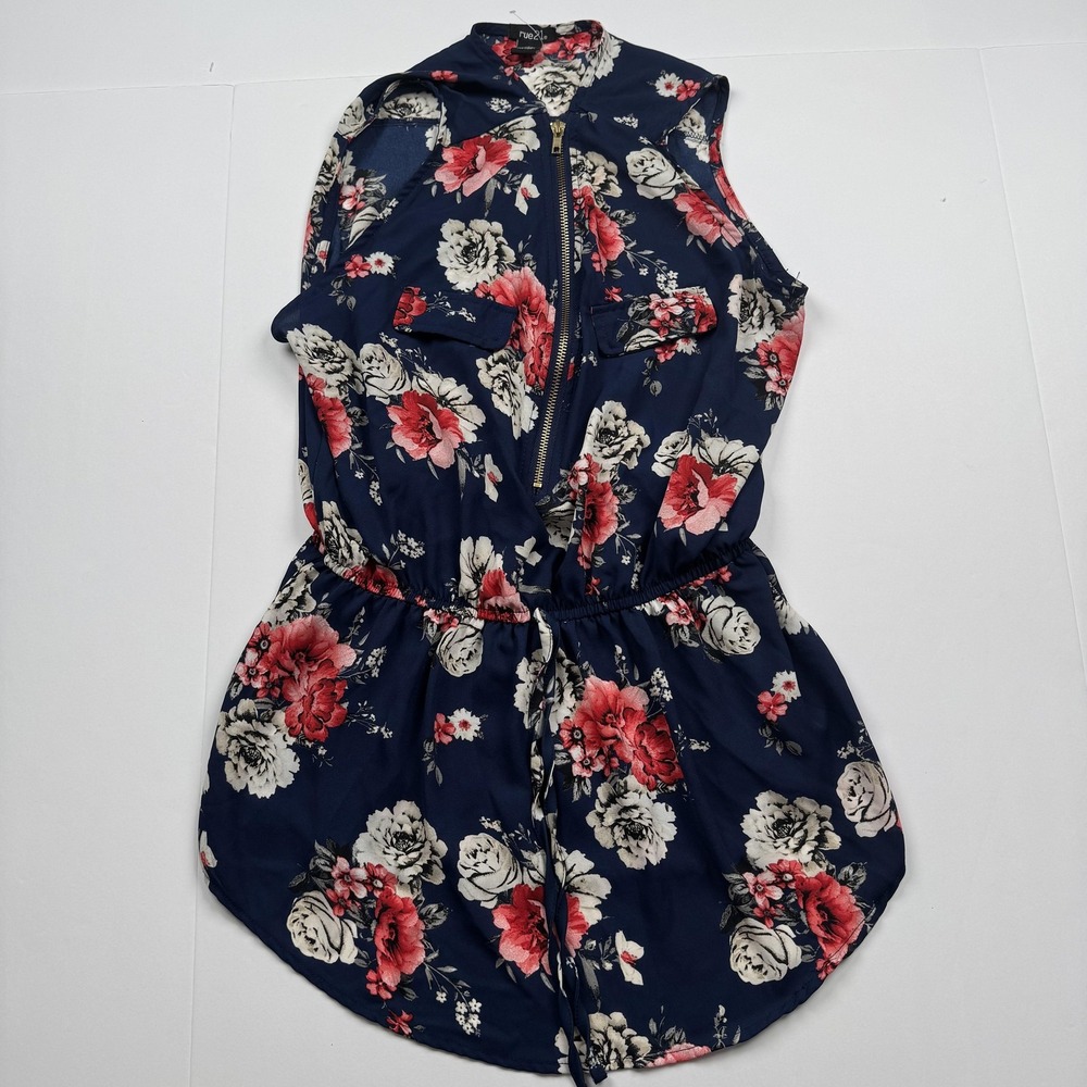 Rue21 Romper Womens Large Floral Sleeveless Zipper Pocket Playsuit Navy Blue